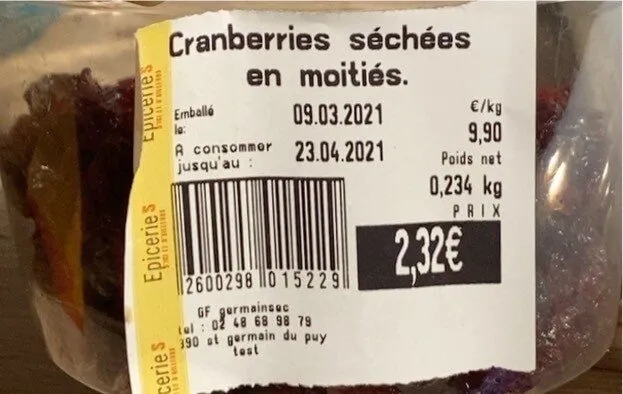 Cranberrie Sechees en moitié
