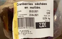 Cranberrie Sechees en moitié