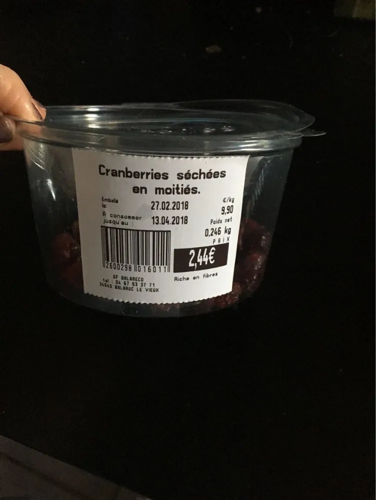 Cranberries sechées en moitiés