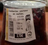 Cranberries séchées en moitié
