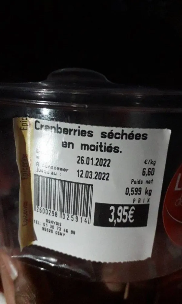 Cranberries séchées en moitiés