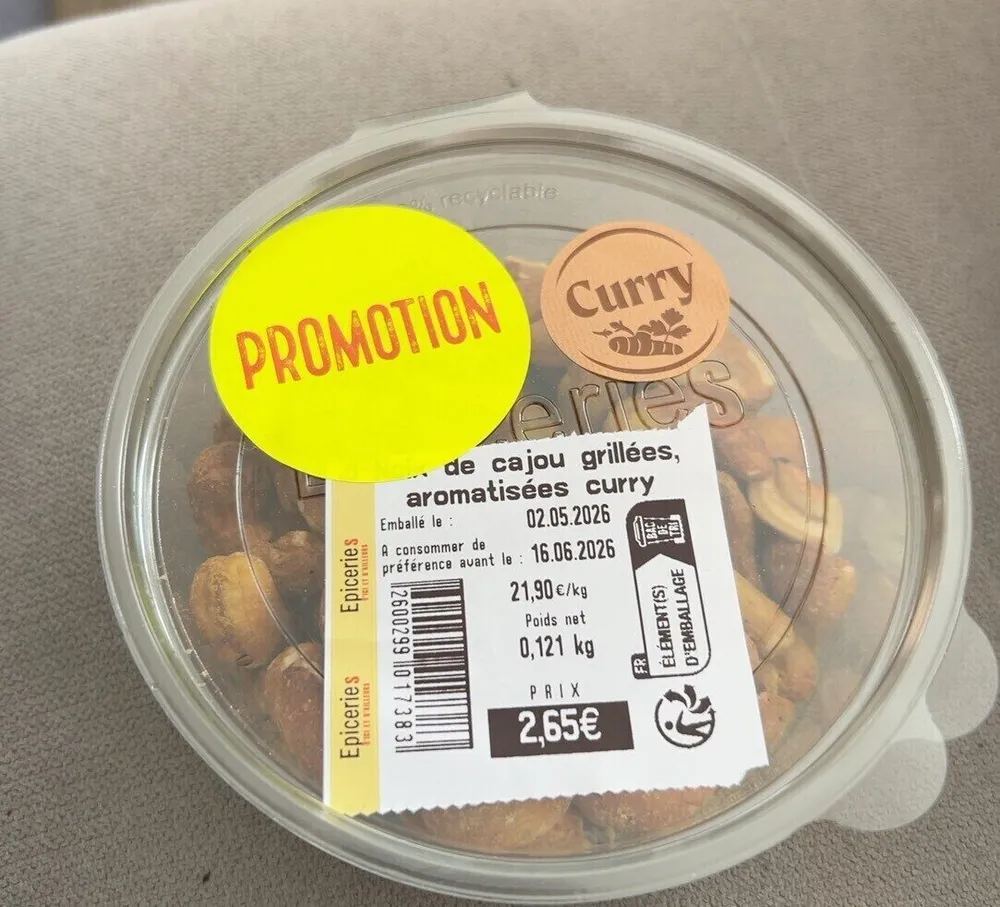 Noix de cajou grillées aromatisée curry