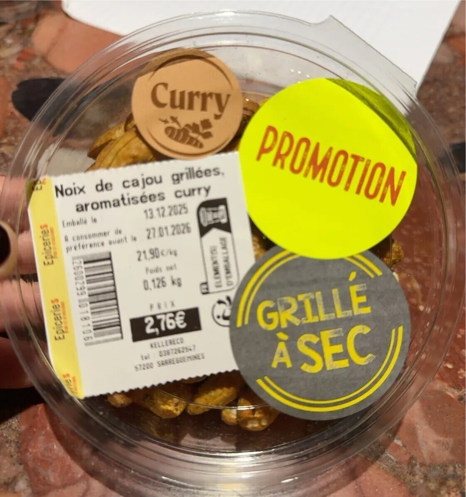 Noix de cajou grillees aromatisees curry