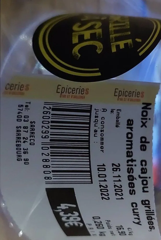 Noix de cajou grillées et aromatisées au curry