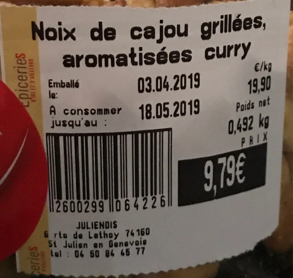Noix de cajou grillés au curry