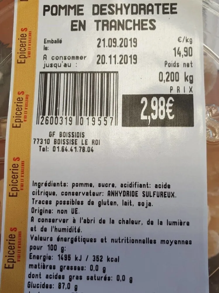 Pomme déshydratée en tranches