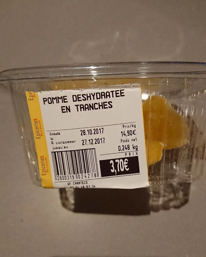 Pomme déshydratée en tranche