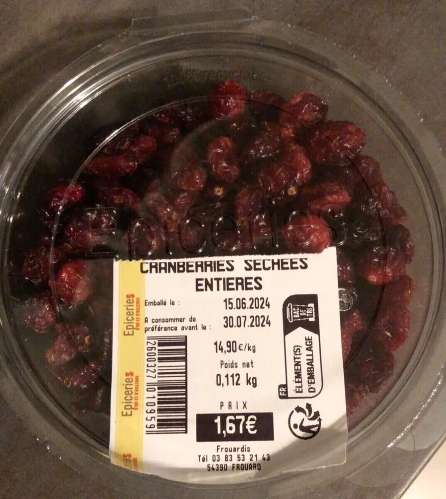 Cranberries sechees entieres