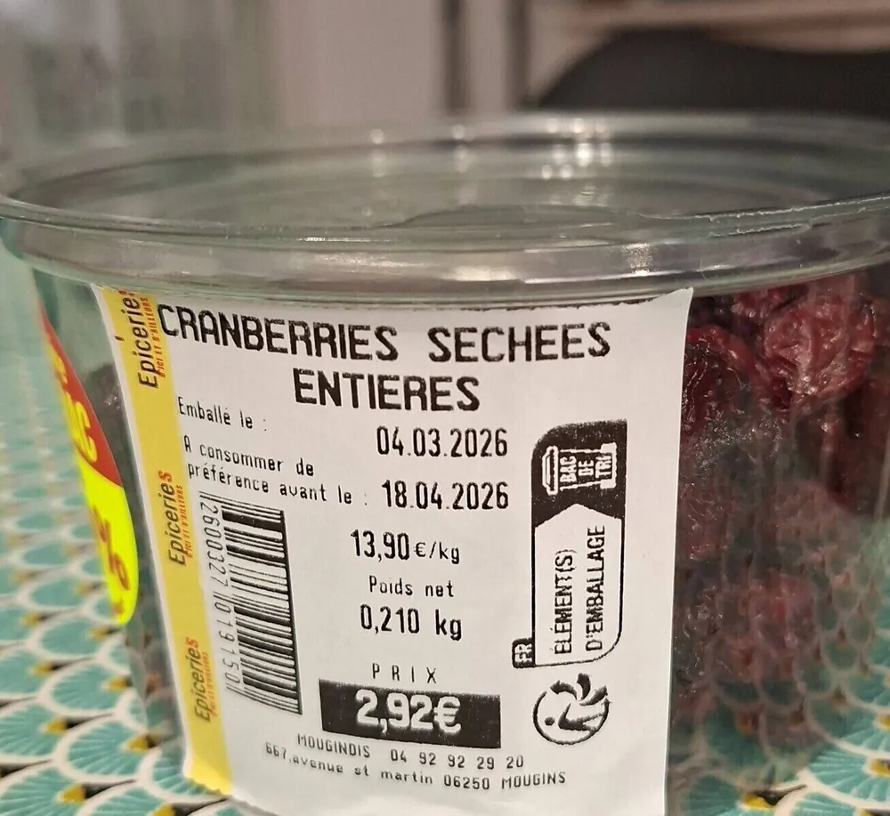 Cranberries séchées entières
