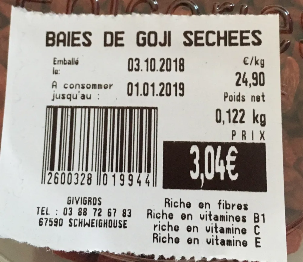 Baie de goji sechees