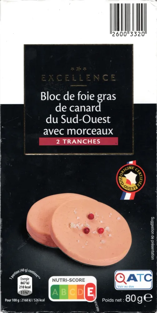 Bloc de foie gras de canard du sud-ouest avec morceaux