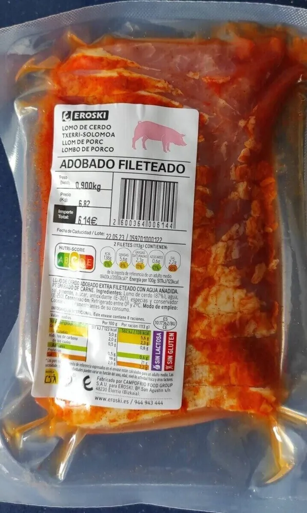 Lomo de cerdo adobado fileteado
