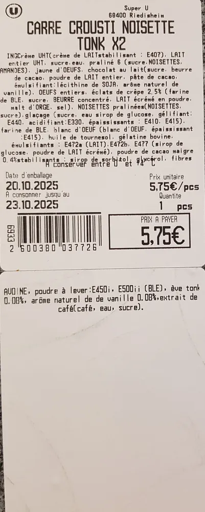 Carré Crousti Noisette Tonka