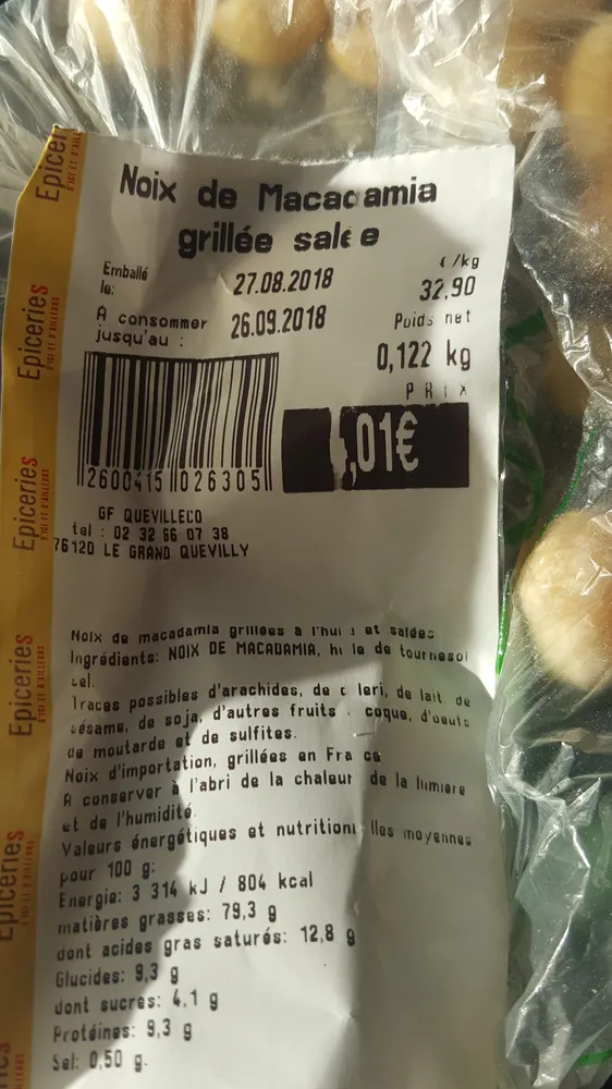 Noix macadamia grillée salée vrac