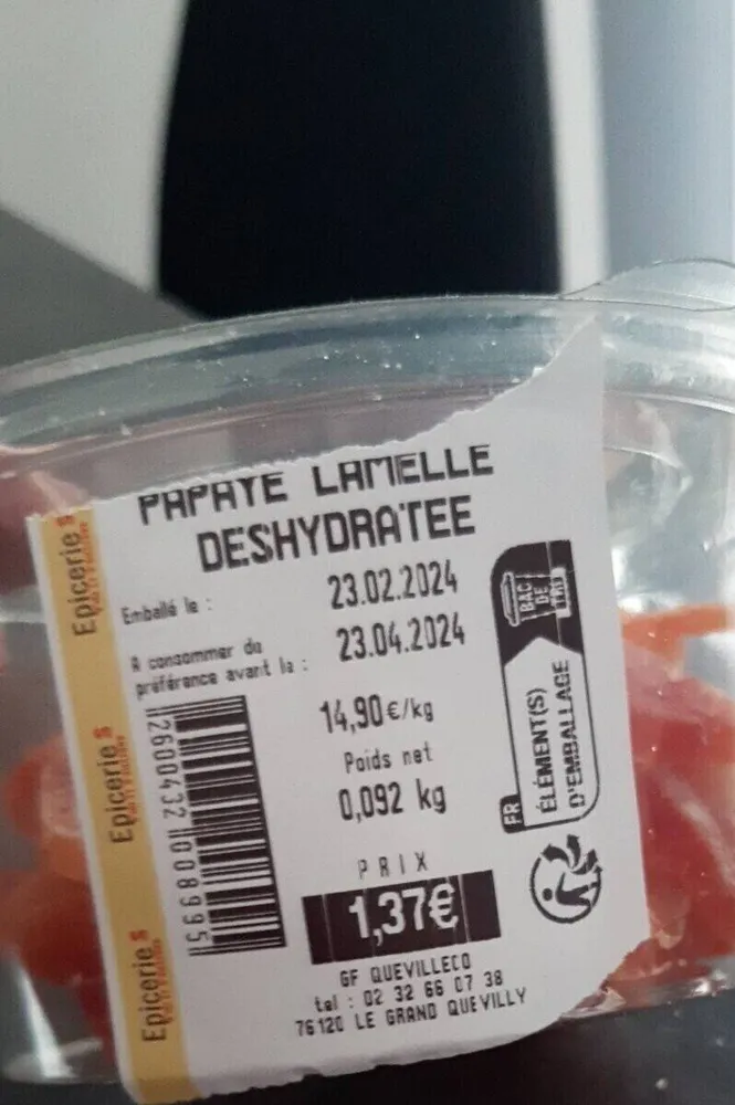 Papaye lamelles déshydratée