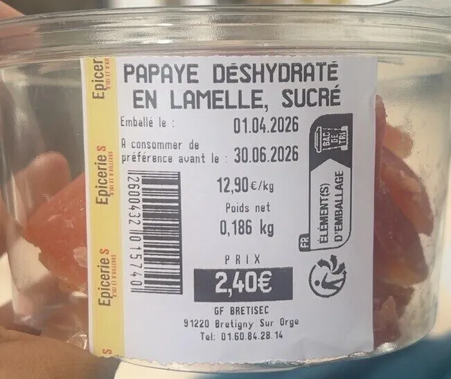 Papaye déshydraté en lamelle