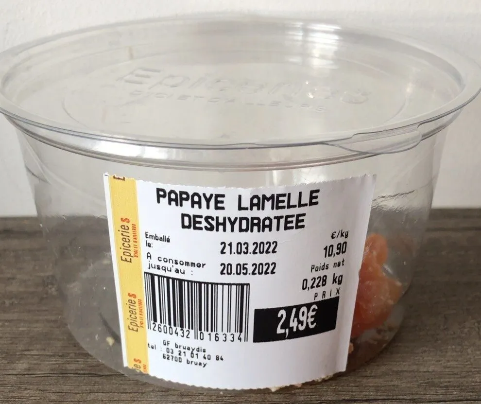 Papaye lamelle déshydratée