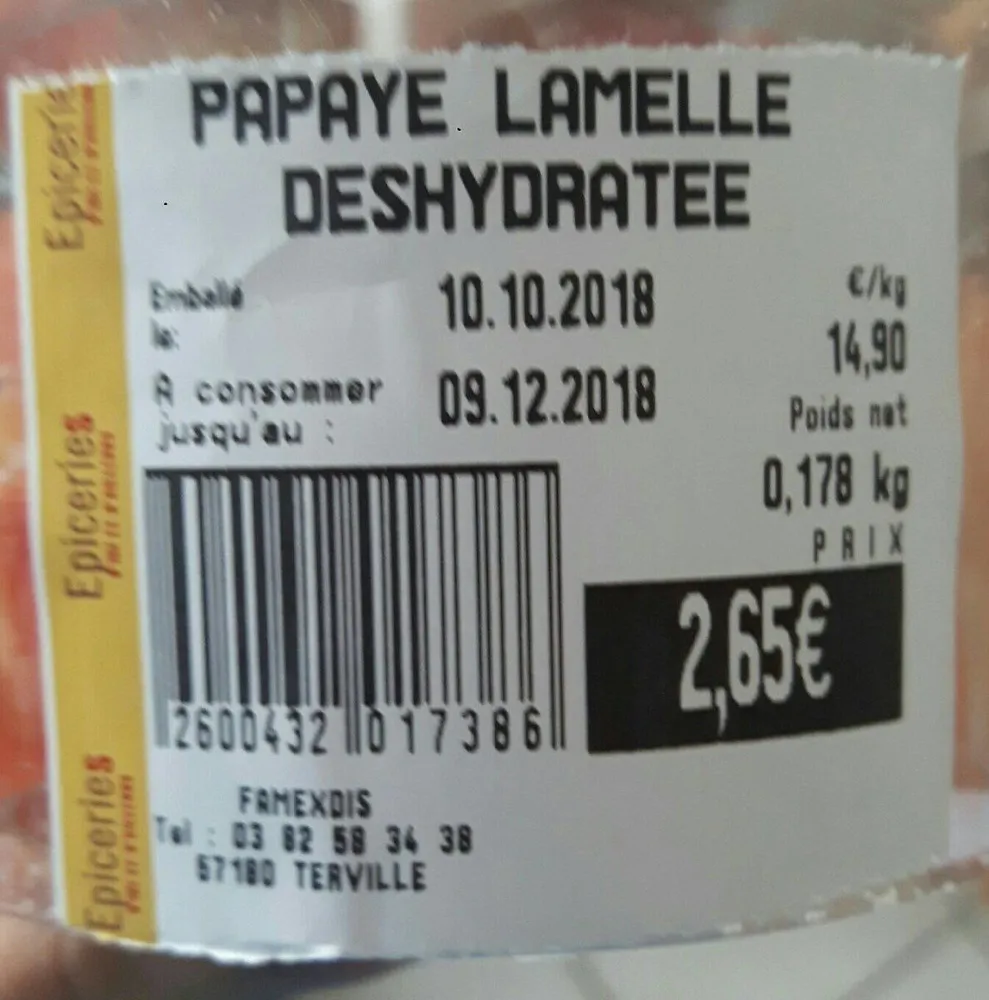 Lamelle papaye deshydratee