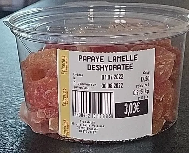 Papaye lamelle déshydratée