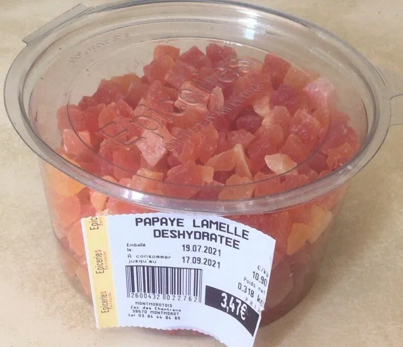 Papaye lamelle deshydratee