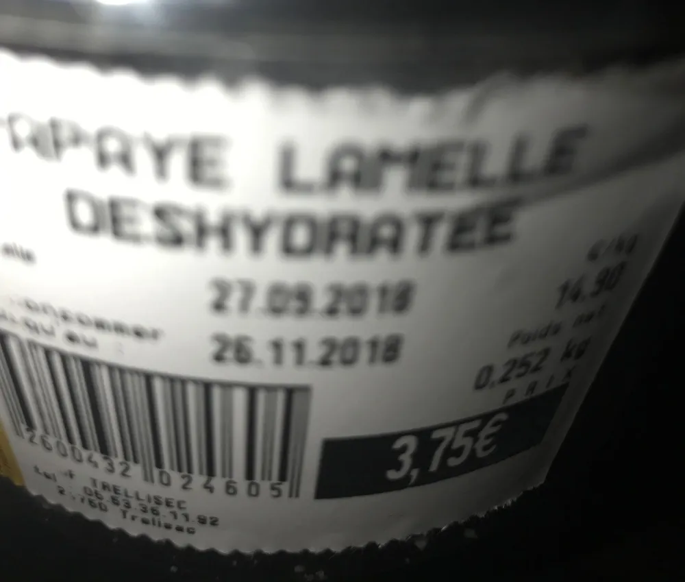 Papaye lamelle deshydratee