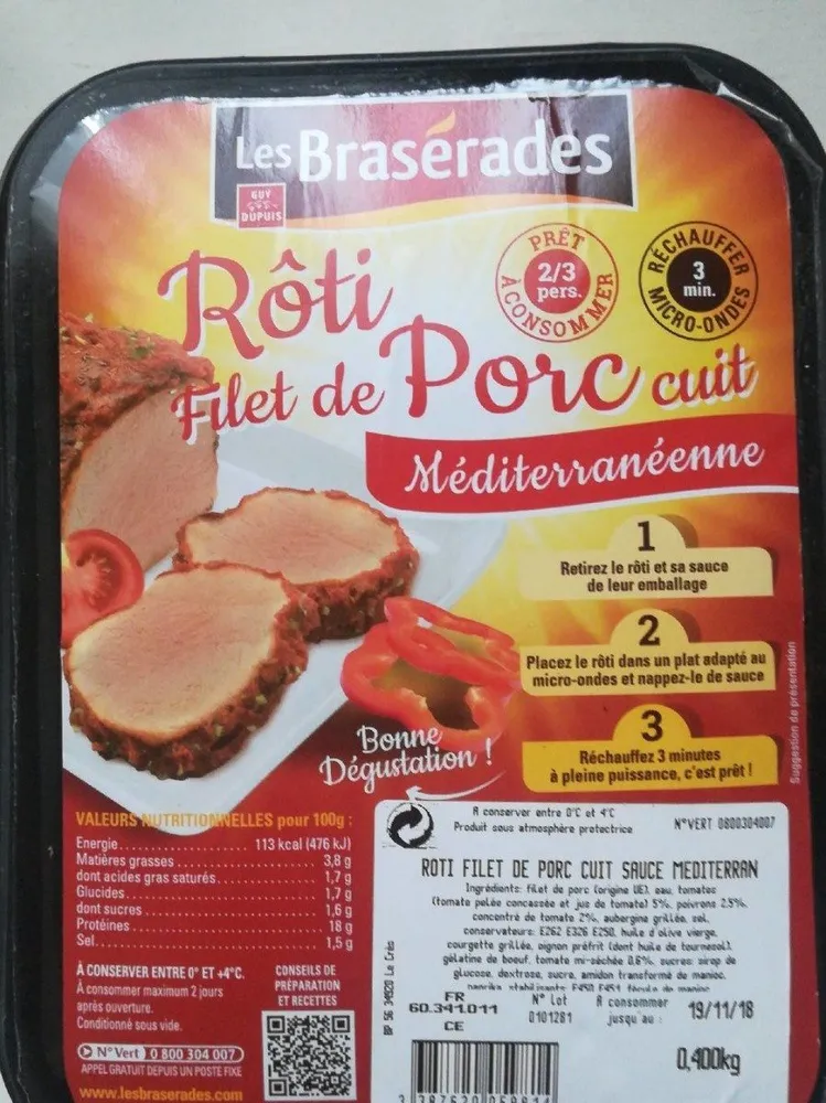 Rôti filet de porc cuit