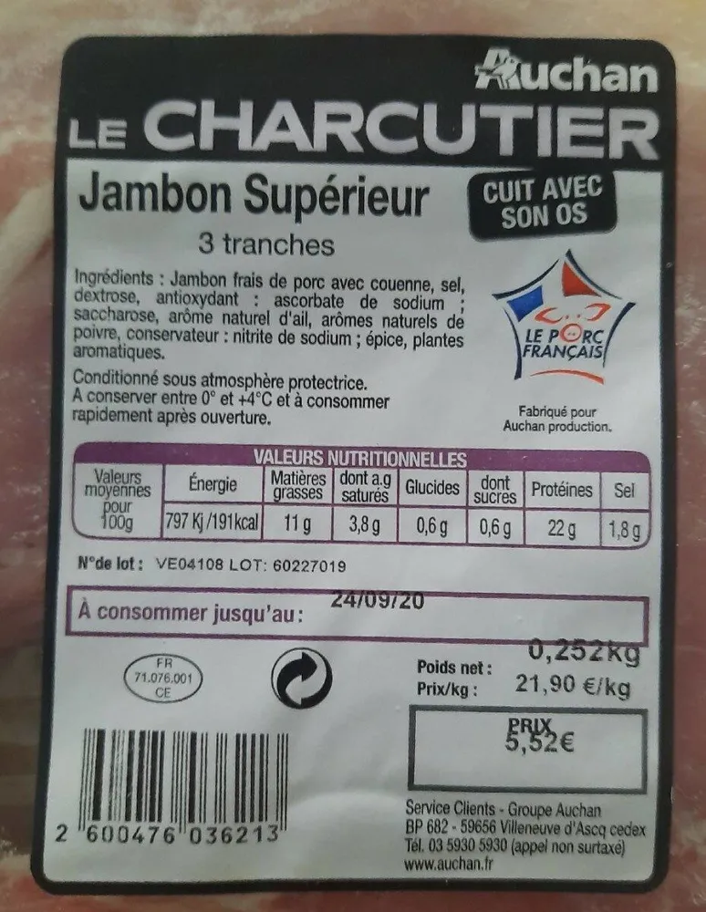 jambon Supérieur le charcutier