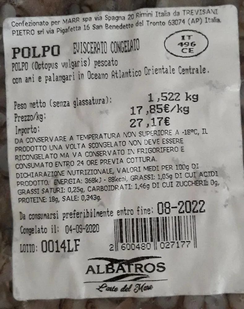 Polpo eviscerato congelato