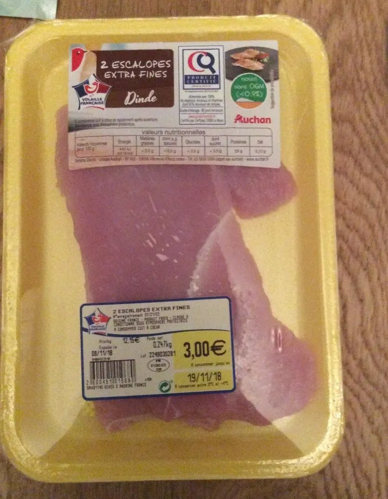 2 escalopes extra fines dinde