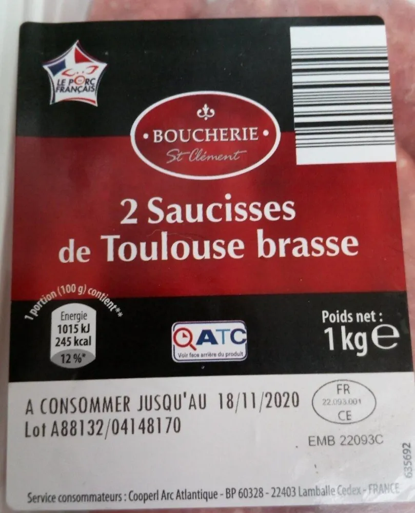 2 saucisses de Toulouse brasse