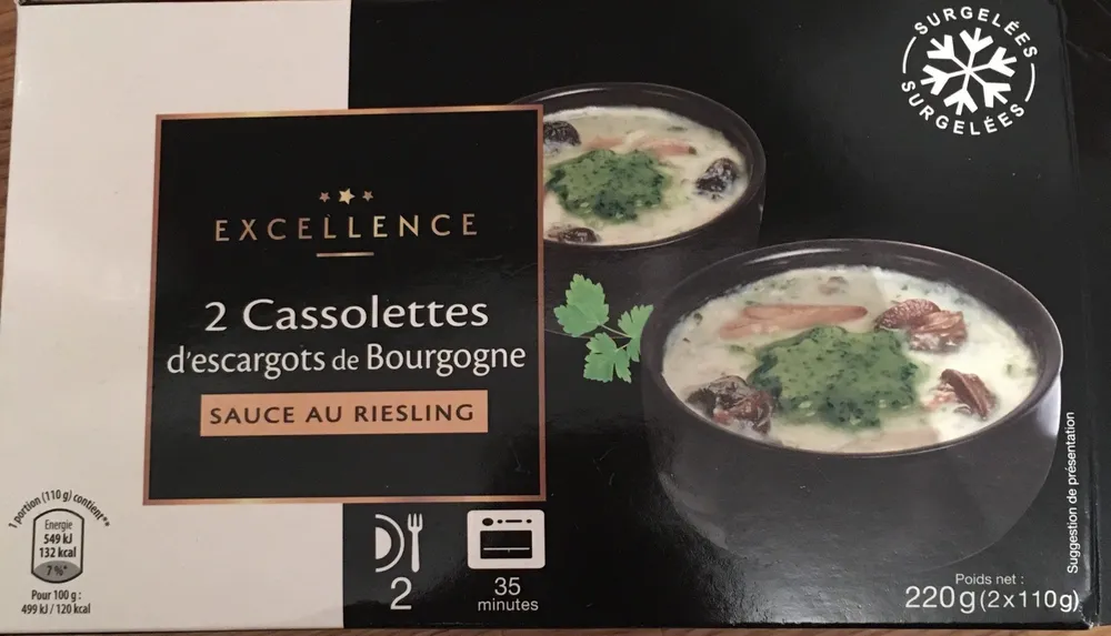 2 cassolettes d'escargots de Bourgogne sauce riesling