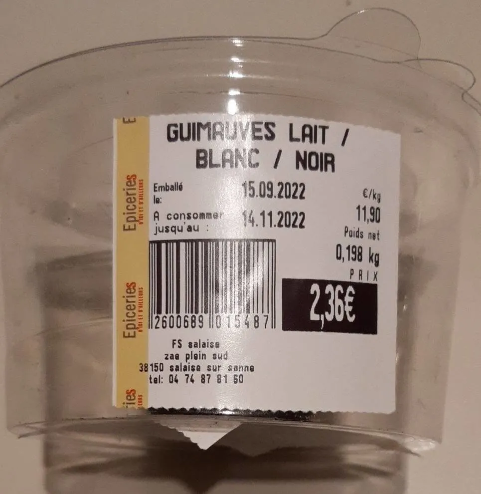 Guimauves lait blanc noir