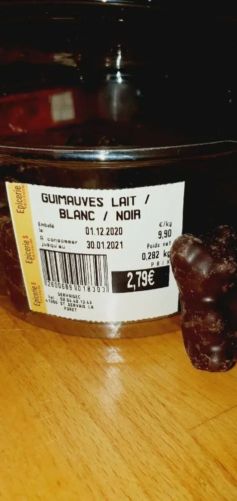 Guimauves lait blanc noir