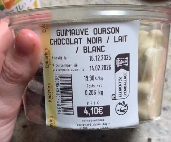 Guimauve ourson chocolat noir/ laid/ blanc