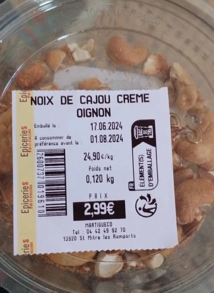 Noix de cajou crème oignons