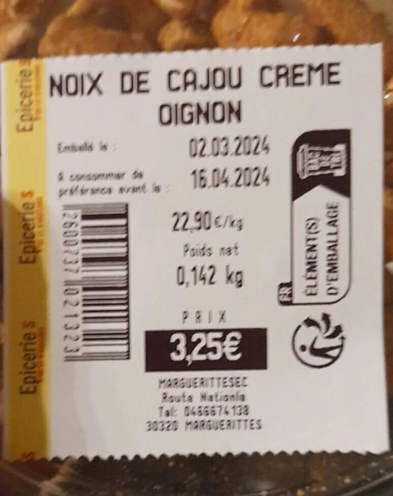 Noix de cajou   crème  oignon