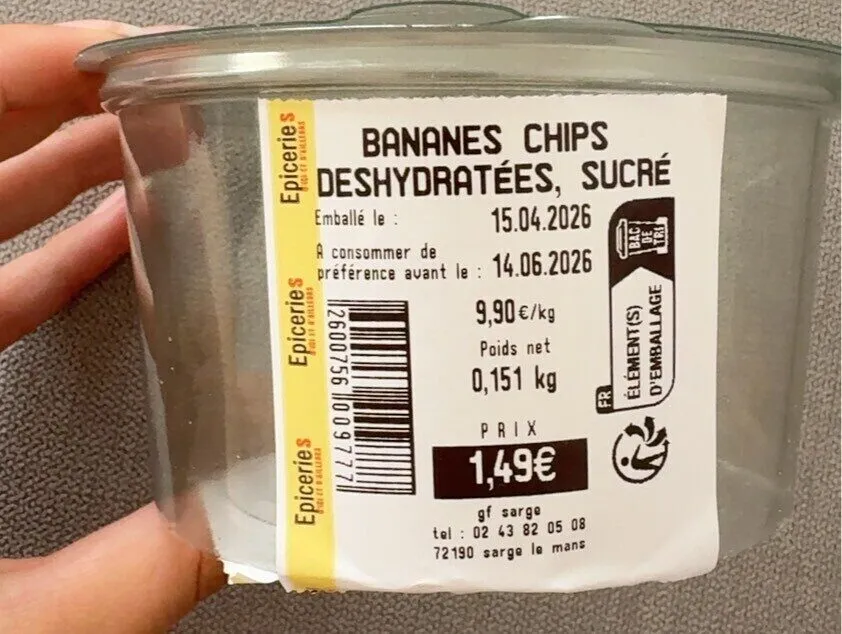 Chips de banane déshydratées