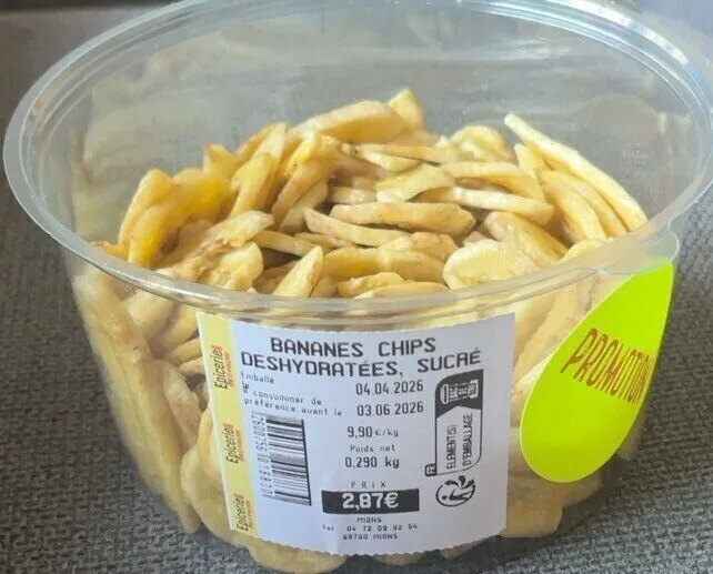 bananes chips deshydratées, sucré