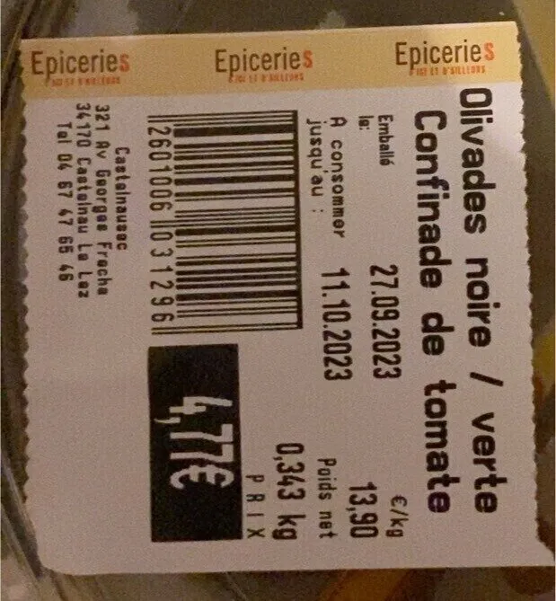 Olivades noire verte confinade de tomate