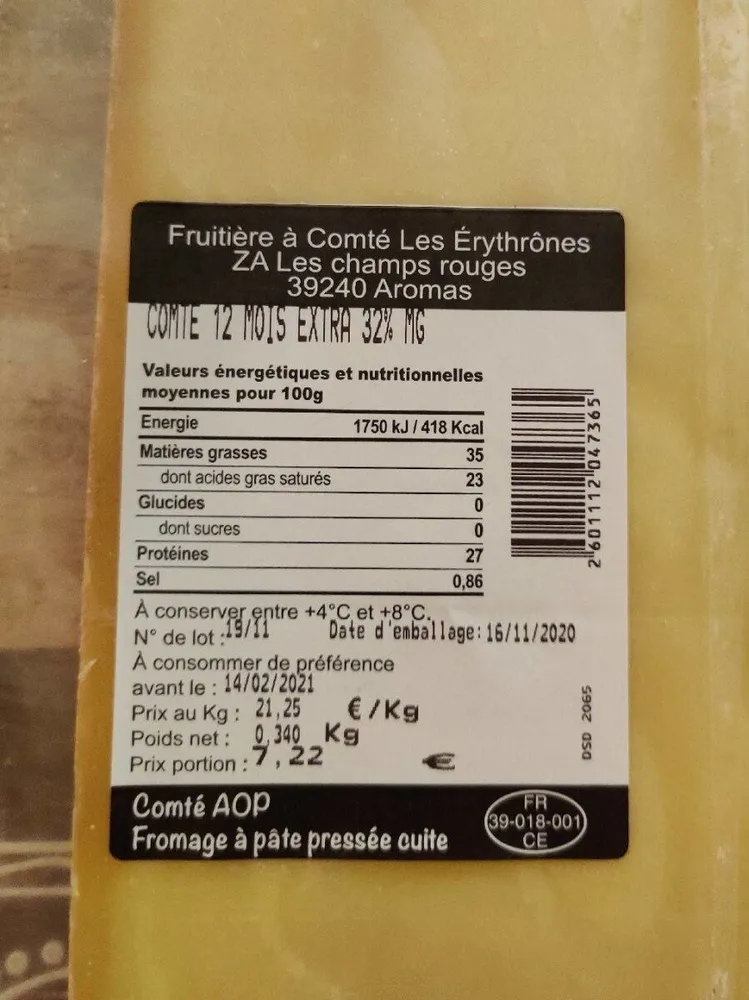 Comté 12 mois extra 32%MG