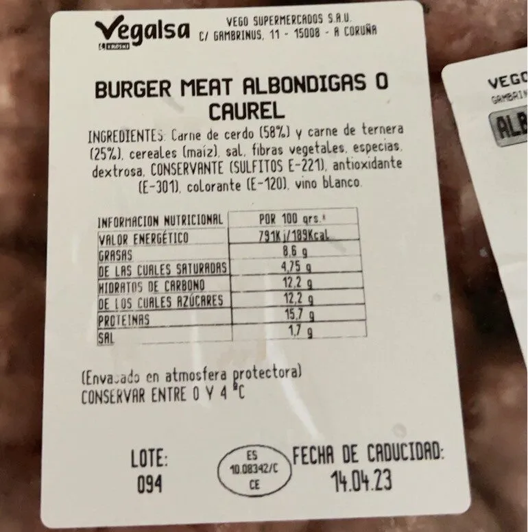 Burger Meat Albondigas o Courel