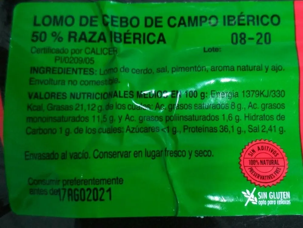 Lomo de cebo de campo ibérico