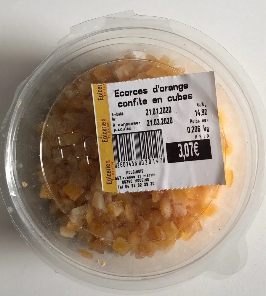 Ecorces d'orange confite en cubes