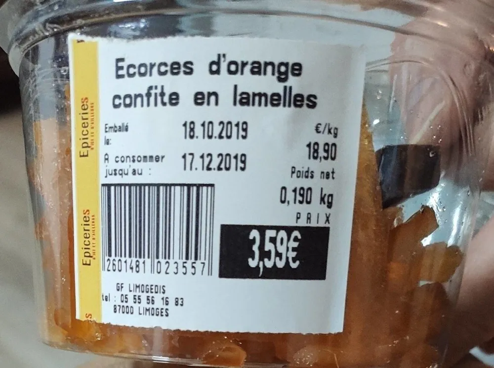 Écorces de orange confite