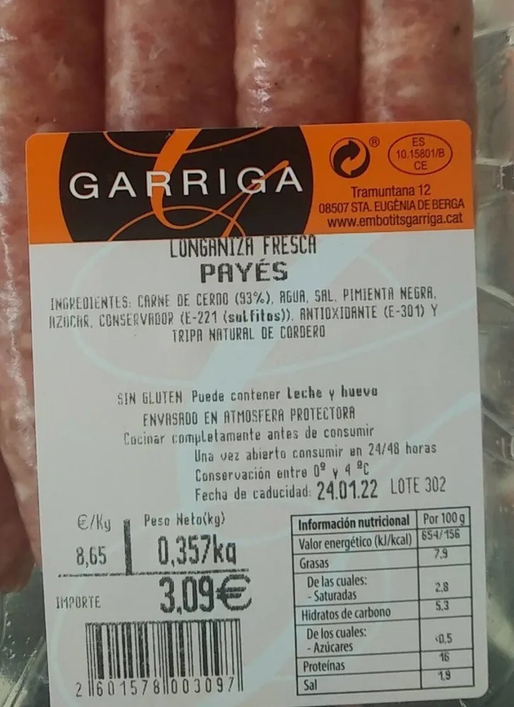 Longaniza fresca Payés