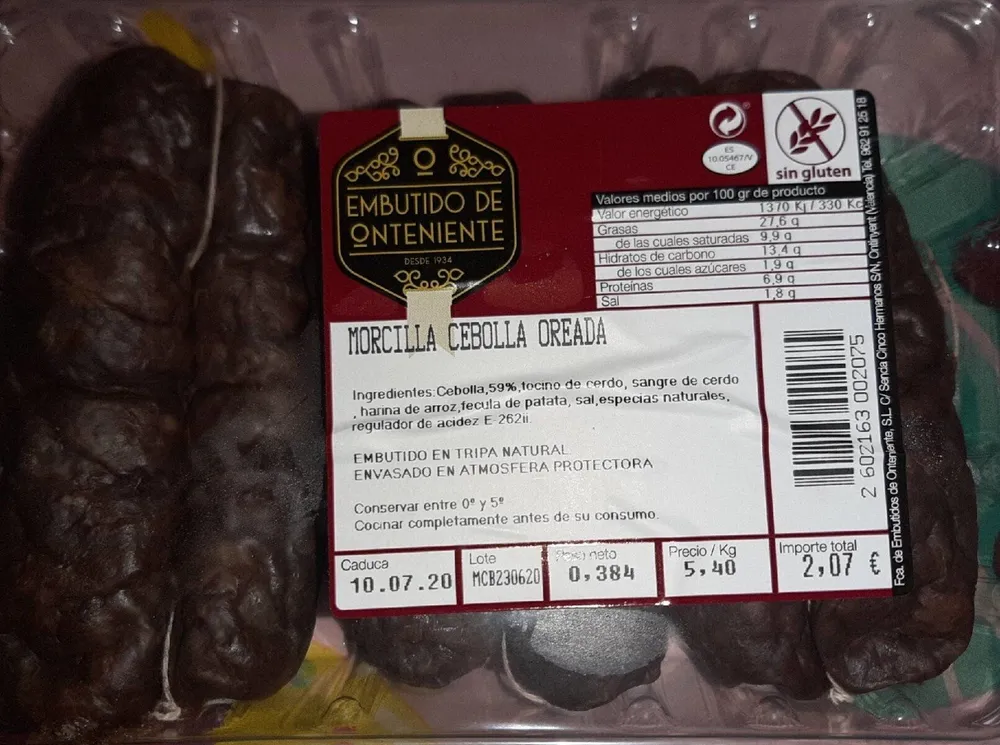 Morcilla cebolla oreada