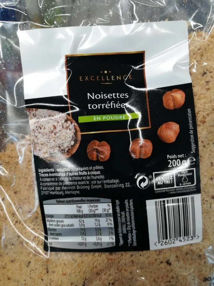 Noisettes torréfiées en poudre