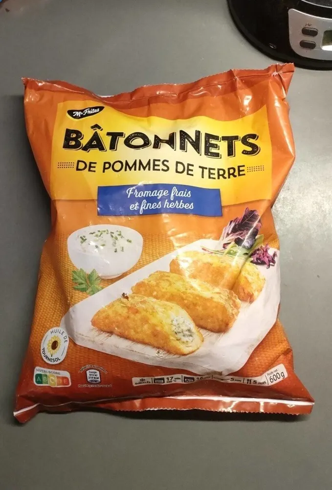 Bâtonnets de pomme de terre fromage frais et fines herbes