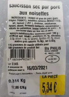 Saucisson sec aux noisettes