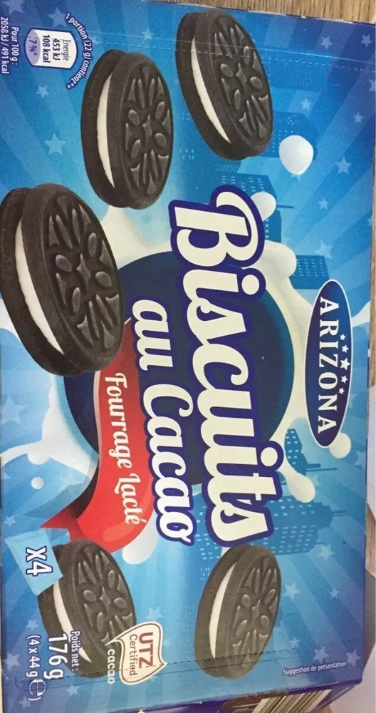 Biscuits cacaotés fourrés saveur vanille